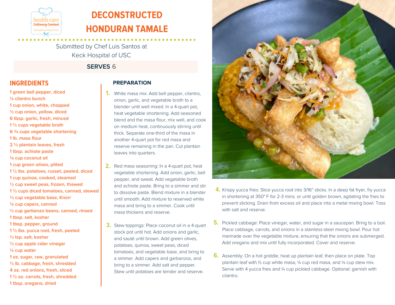 Deconstructed Honduran tamale - 2024-25 Culinary Contest winner - recipe card